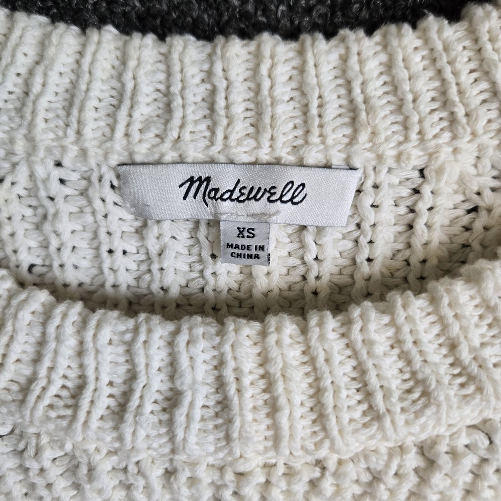 Madewell Sweater Womens XS Cream White Puff Sleeve Shaker Stitch Crew Neck Cozy - Picture 5 of 10